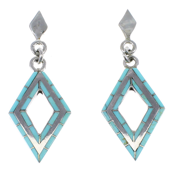 Genuine Sterling Silver And Turquoise Inlay Post Dangle Earrings AX51641